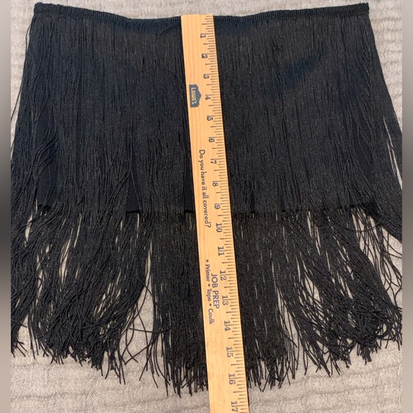 NWT Zara Black Fringe Stretch Mini Skirt Women’s Size Large Y2K Boho Glam Gatsby - Picture 5 of 9
